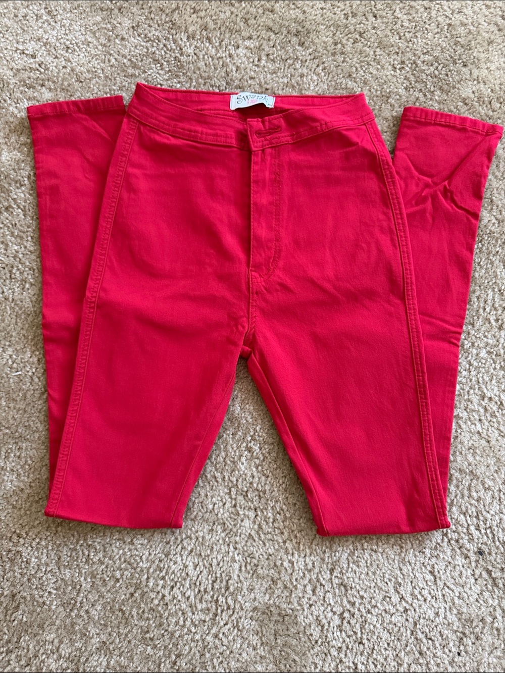 High-Rise Skinny Jeans in Vibrant Red